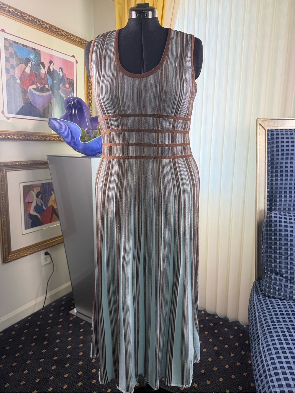 Ramy Brook Striped Sleeveless Maxi Dress in Brown and Light Blue